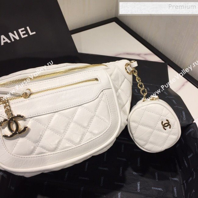 Chanel Quilted Aged Calfskin Waist Bag/Belt Bag and Coin Purse AS1077 White 2019 (FM-9121918)