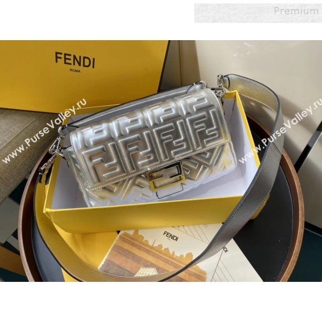 Fendi Baguette Silver Leather Medium Bag 2019 (AFEI-9121928)