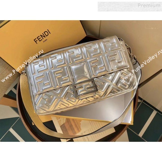 Fendi Baguette Silver Leather Large Bag 2019 (AFEI-9121929)