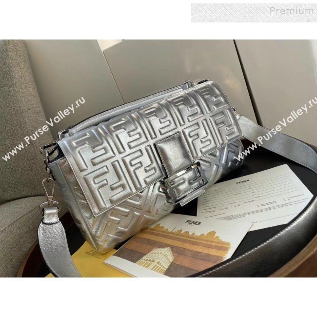 Fendi Baguette Silver Leather Large Bag 2019 (AFEI-9121929)