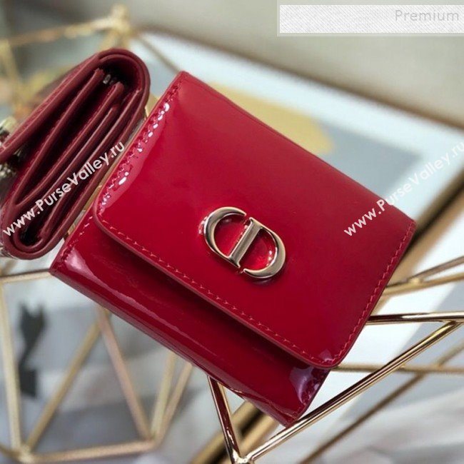 Dior Medium 30 Montaigne Lotus Patent Leather Wallet Red 2019 (XXG-9121752)