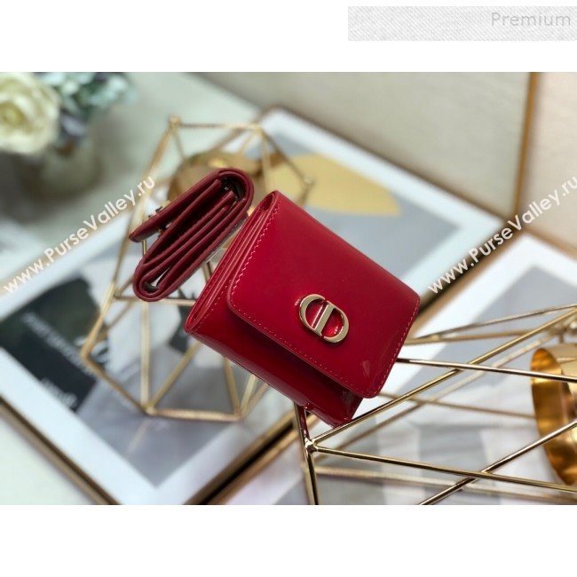 Dior Medium 30 Montaigne Lotus Patent Leather Wallet Red 2019 (XXG-9121752)