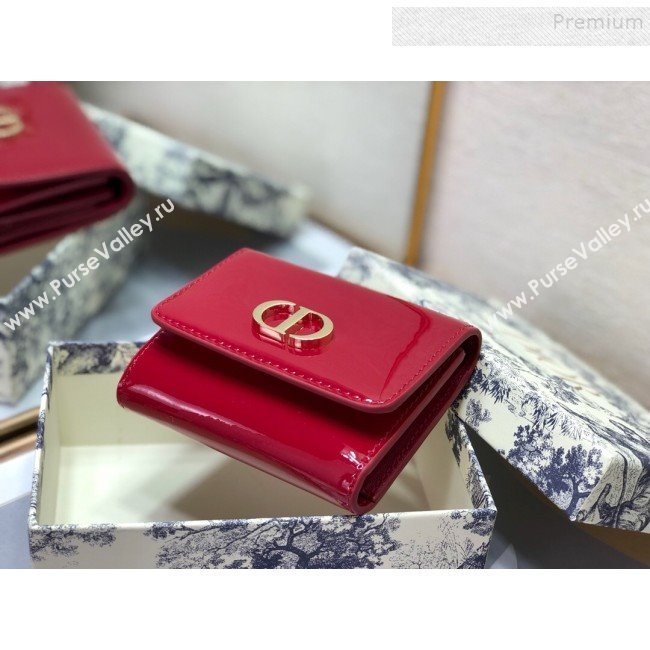 Dior Medium 30 Montaigne Lotus Patent Leather Wallet Red 2019 (XXG-9121752)