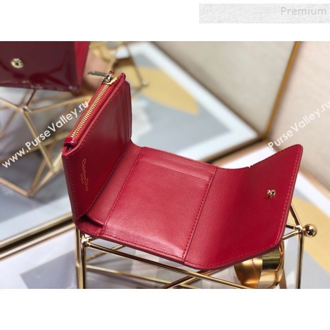 Dior Medium 30 Montaigne Lotus Patent Leather Wallet Red 2019 (XXG-9121752)