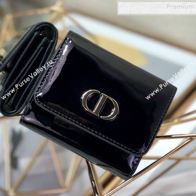 Dior Medium 30 Montaigne Lotus Patent Leather Wallet Black 2019 (XXG-9121751)