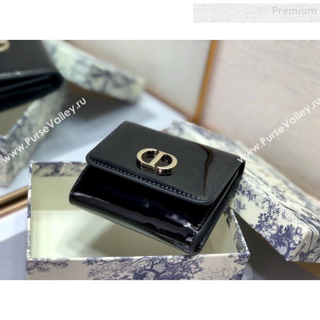 Dior Medium 30 Montaigne Lotus Patent Leather Wallet Black 2019 (XXG-9121751)