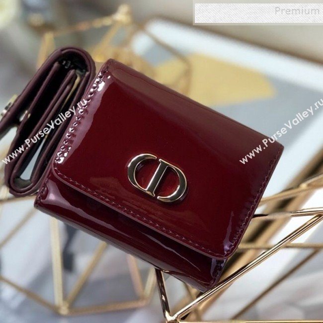 Dior Medium 30 Montaigne Lotus Patent Leather Wallet Burgundy 2019 (XXG-9121754)