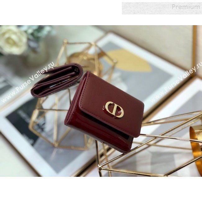 Dior Medium 30 Montaigne Lotus Patent Leather Wallet Burgundy 2019 (XXG-9121754)