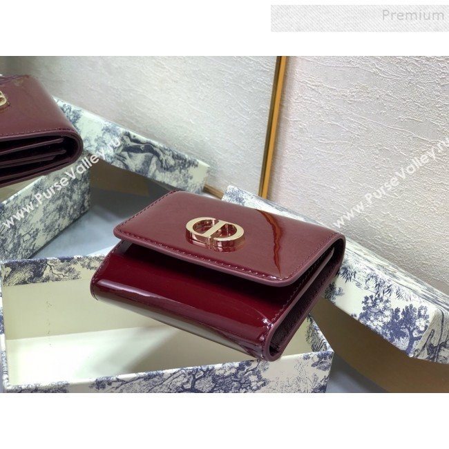 Dior Medium 30 Montaigne Lotus Patent Leather Wallet Burgundy 2019 (XXG-9121754)