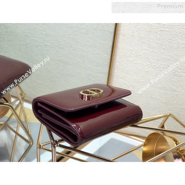 Dior Medium 30 Montaigne Lotus Patent Leather Wallet Burgundy 2019 (XXG-9121754)