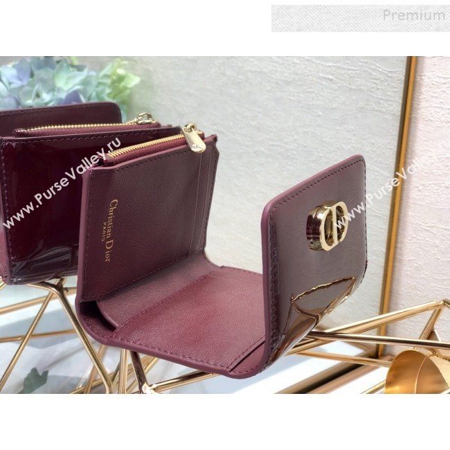 Dior Medium 30 Montaigne Lotus Patent Leather Wallet Burgundy 2019 (XXG-9121754)
