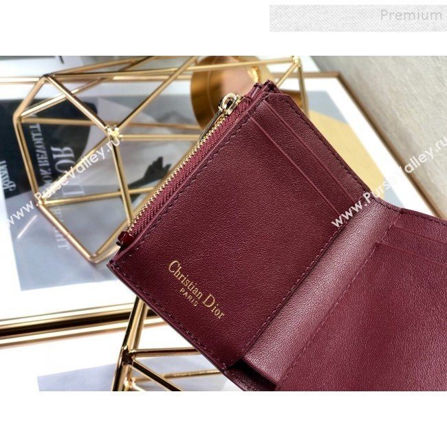 Dior Medium 30 Montaigne Lotus Patent Leather Wallet Burgundy 2019 (XXG-9121754)