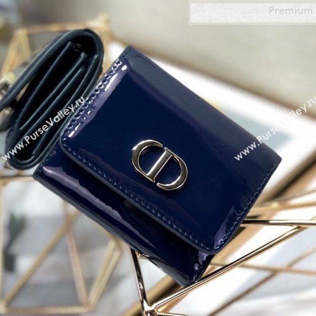 Dior Medium 30 Montaigne Lotus Patent Leather Wallet Navy Blue 2019 (XXG-9121755)