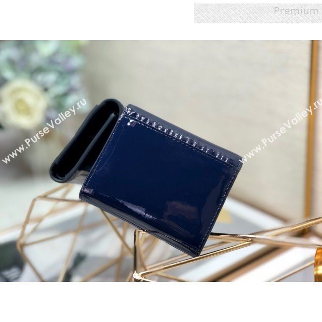 Dior Medium 30 Montaigne Lotus Patent Leather Wallet Navy Blue 2019 (XXG-9121755)