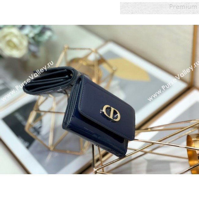 Dior Medium 30 Montaigne Lotus Patent Leather Wallet Navy Blue 2019 (XXG-9121755)