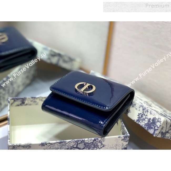 Dior Medium 30 Montaigne Lotus Patent Leather Wallet Navy Blue 2019 (XXG-9121755)