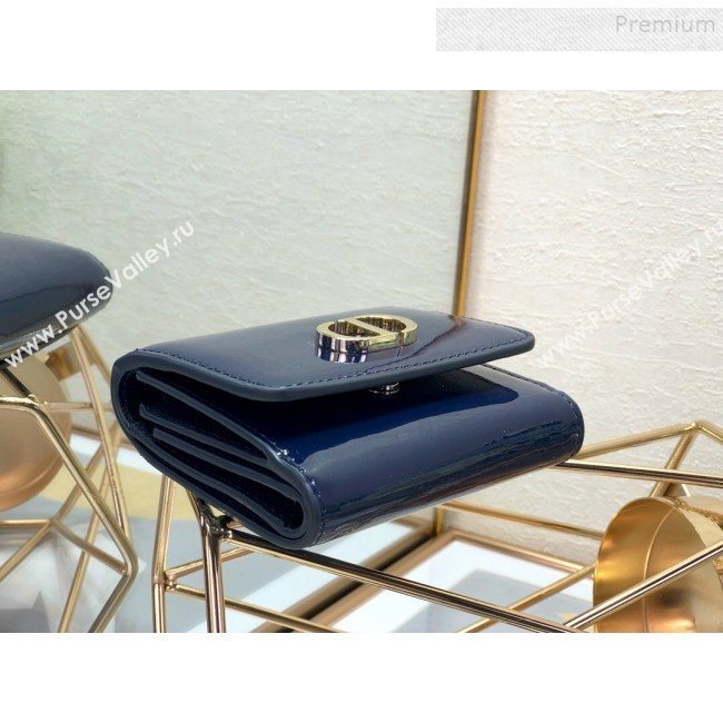 Dior Medium 30 Montaigne Lotus Patent Leather Wallet Navy Blue 2019 (XXG-9121755)