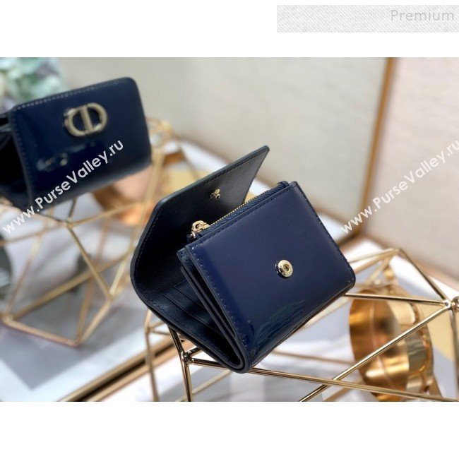 Dior Medium 30 Montaigne Lotus Patent Leather Wallet Navy Blue 2019 (XXG-9121755)