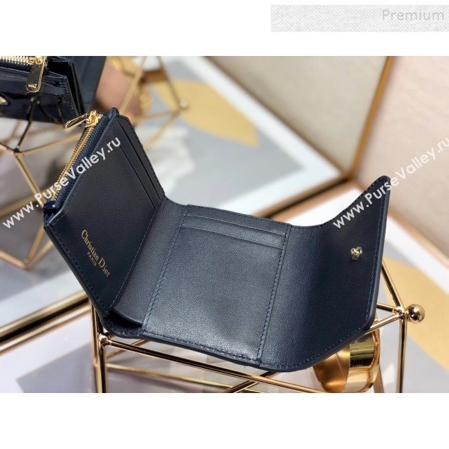 Dior Medium 30 Montaigne Lotus Patent Leather Wallet Navy Blue 2019 (XXG-9121755)