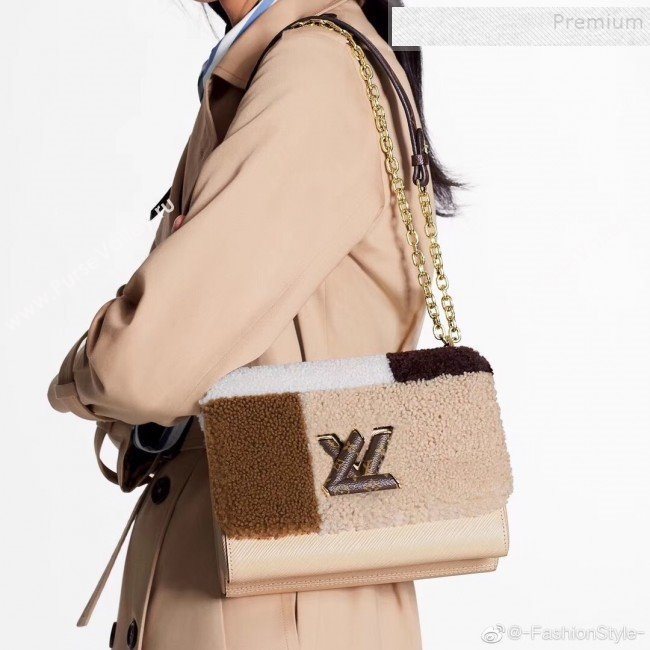 Louis Vuitton LV Teddy Twist MM Monogram Wool Shoulder Bag M55450 Beige 2019 (KI-9122104)