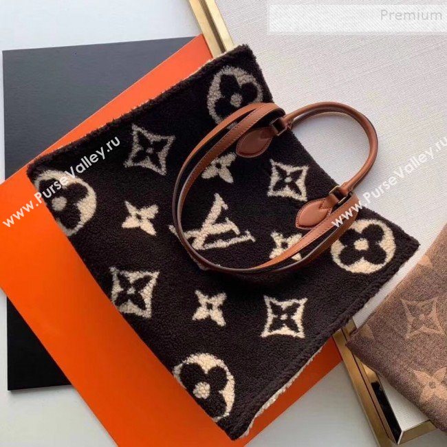 Louis Vuitton LV Teddy Onthego Monogram Wool Tote Bag M55420 Brown/White 2019 (KI-9122105)