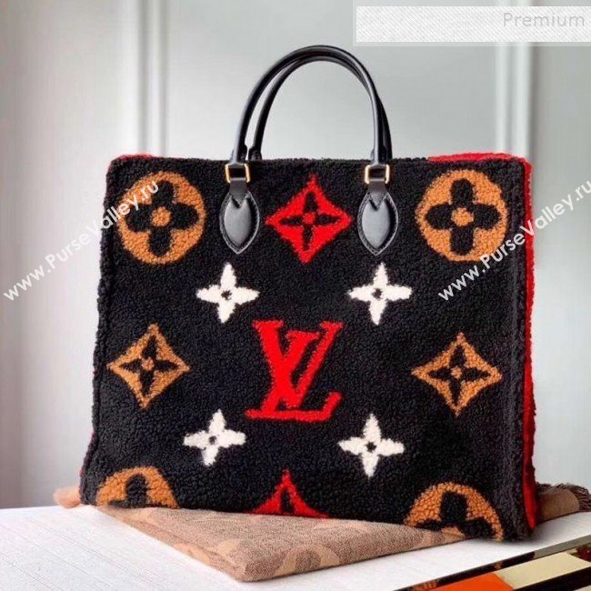 Louis Vuitton LV Teddy Onthego Monogram Wool Tote Bag M55420 Black/Red 2019 (KI-9122106)