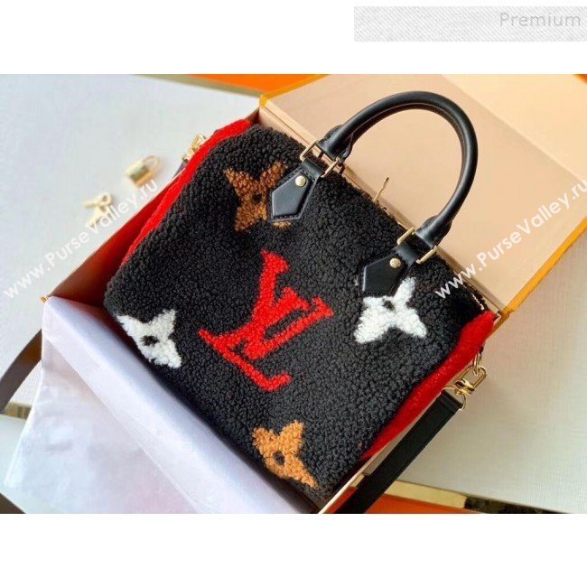 Louis Vuitton LV Teddy Speedy 25 Monogram Wool Top Handle Bag M55422 Black/Red 2019 (KI-9110510)