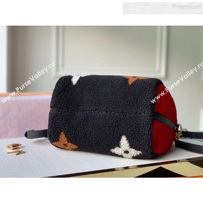 Louis Vuitton LV Teddy Speedy 25 Monogram Wool Top Handle Bag M55422 Black/Red 2019 (KI-9110510)