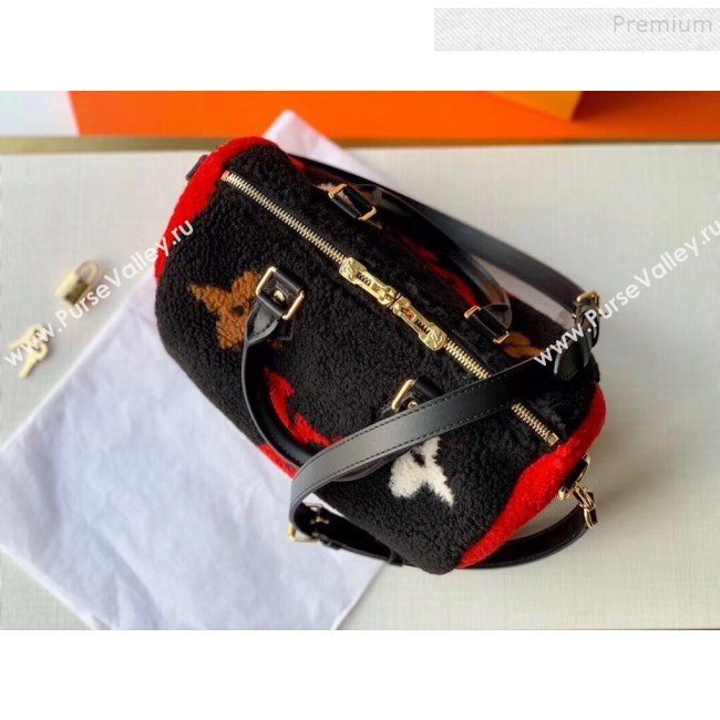 Louis Vuitton LV Teddy Speedy 25 Monogram Wool Top Handle Bag M55422 Black/Red 2019 (KI-9110510)