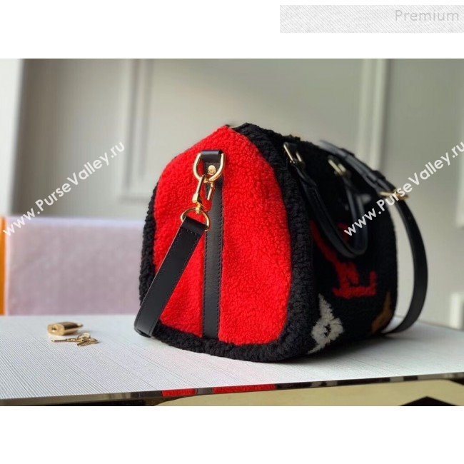 Louis Vuitton LV Teddy Speedy 25 Monogram Wool Top Handle Bag M55422 Black/Red 2019 (KI-9110510)