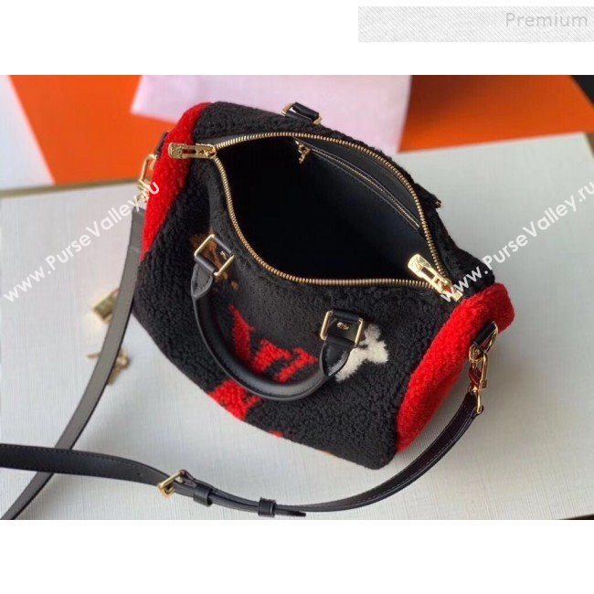 Louis Vuitton LV Teddy Speedy 25 Monogram Wool Top Handle Bag M55422 Black/Red 2019 (KI-9110510)