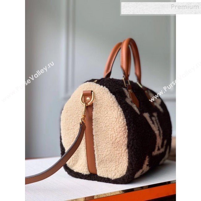 Louis Vuitton LV Teddy Speedy 25 Monogram Wool Top Handle Bag M55422 Brown/White 2019 (KI-9110511)