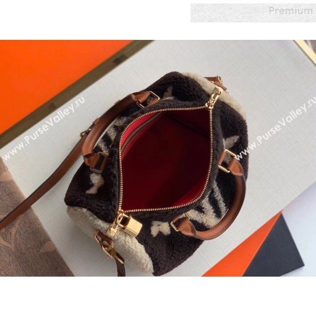 Louis Vuitton LV Teddy Speedy 25 Monogram Wool Top Handle Bag M55422 Brown/White 2019 (KI-9110511)