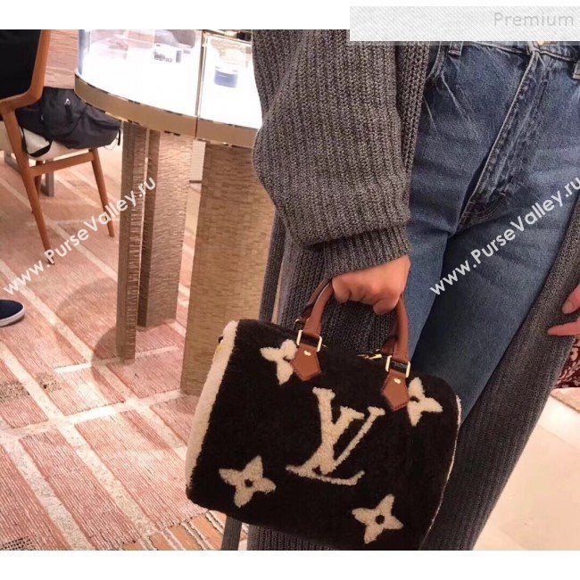 Louis Vuitton LV Teddy Speedy 25 Monogram Wool Top Handle Bag M55422 Black/Red 2019 (KI-9110510)