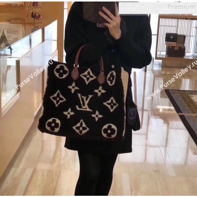 Louis Vuitton LV Teddy Onthego Monogram Wool Tote Bag M55420 Brown/White 2019 (KI-9122105)