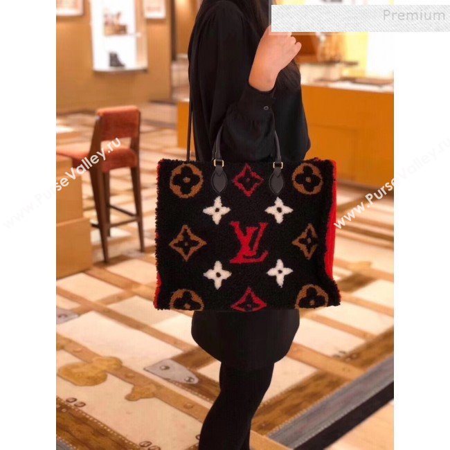 Louis Vuitton LV Teddy Onthego Monogram Wool Tote Bag M55420 Black/Red 2019 (KI-9122106)