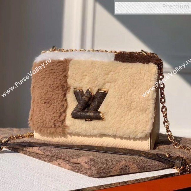 Louis Vuitton LV Teddy Twist MM Monogram Wool Shoulder Bag M55450 Beige 2019 (KI-9122104)