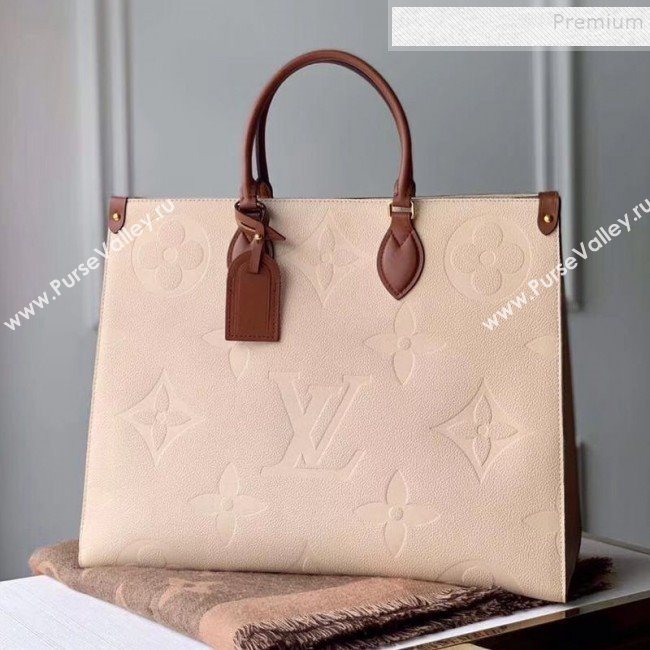 Louis Vuitton Onthego Monogram Embossed Leather Tote M44921 Light Nude 2019 (KI-9122113)