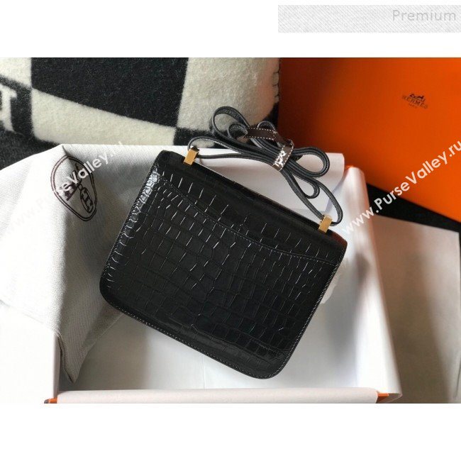 Hermes Constance 18/23cm in Crocodile Embossed Calf Leather Black/Gold 2019 (Half Handmade) (FL-9122114)