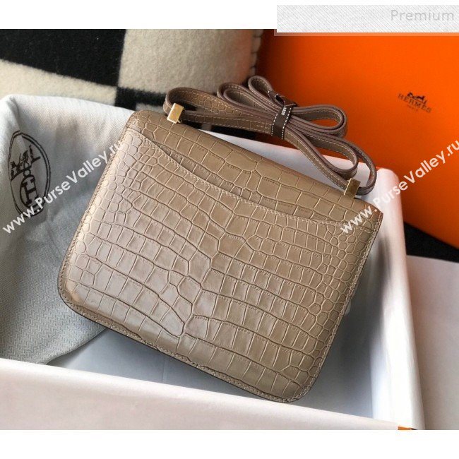 Hermes Constance 18/23cm in Crocodile Embossed Calf Leather Dove Grey/Gold 2019 (Half Handmade) (FL-9122124)