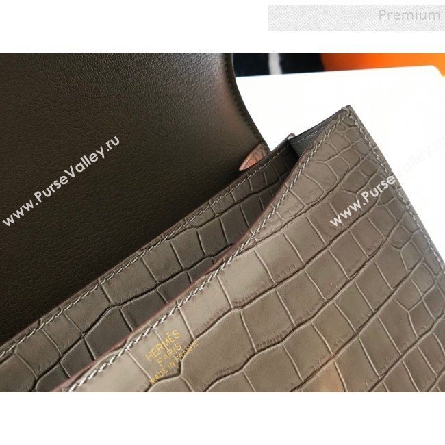 Hermes Constance 18/23cm in Crocodile Embossed Calf Leather Dove Grey/Gold 2019 (Half Handmade) (FL-9122124)