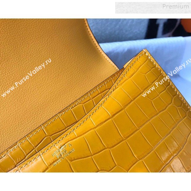 Hermes Constance 18/23cm in Crocodile Embossed Calf Leather Amber Yellow/Gold 2019 (Half Handmade) (FL-9122125)
