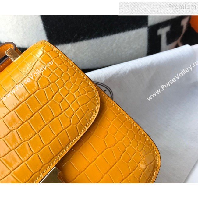 Hermes Constance 18/23cm in Crocodile Embossed Calf Leather Amber Yellow/Gold 2019 (Half Handmade) (FL-9122125)