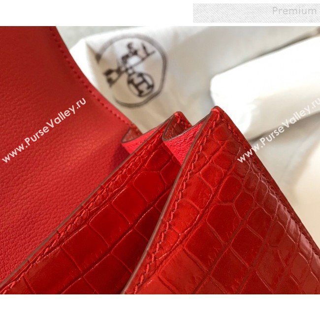 Hermes Constance 18/23cm in Crocodile Embossed Calf Leather Red/Gold 2019 (Half Handmade) (FL-9122126)