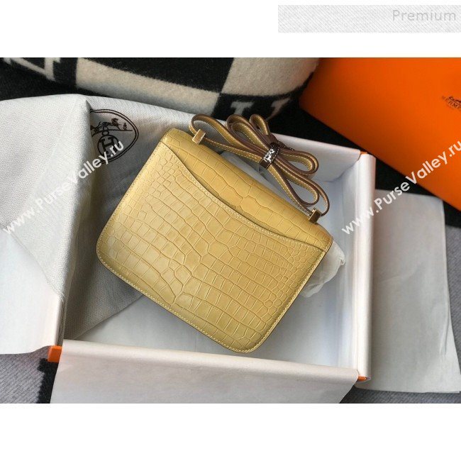 Hermes Constance 18/23cm in Crocodile Embossed Calf Leather Light Yellow/Gold 2019 (Half Handmade) (FL-9122127)