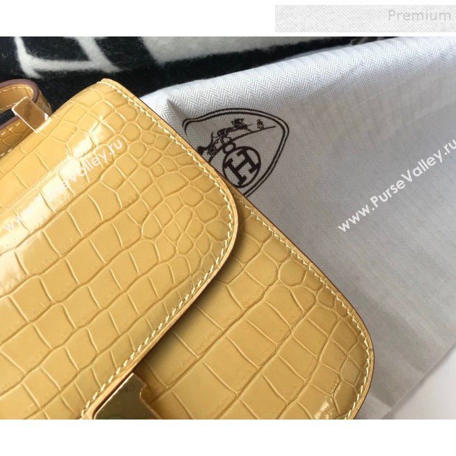 Hermes Constance 18/23cm in Crocodile Embossed Calf Leather Light Yellow/Gold 2019 (Half Handmade) (FL-9122127)