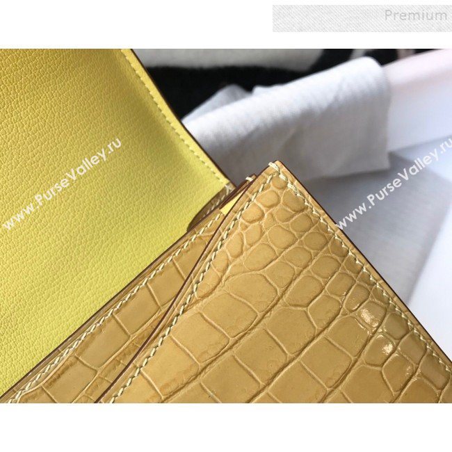Hermes Constance 18/23cm in Crocodile Embossed Calf Leather Light Yellow/Gold 2019 (Half Handmade) (FL-9122127)