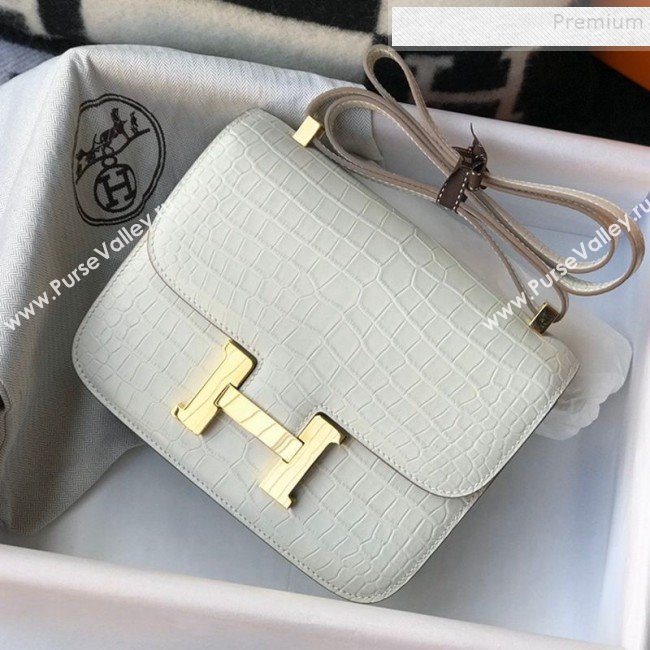 Hermes Constance 18/23cm in Crocodile Embossed Calf Leather White/Gold 2019 (Half Handmade) (FL-9122128)