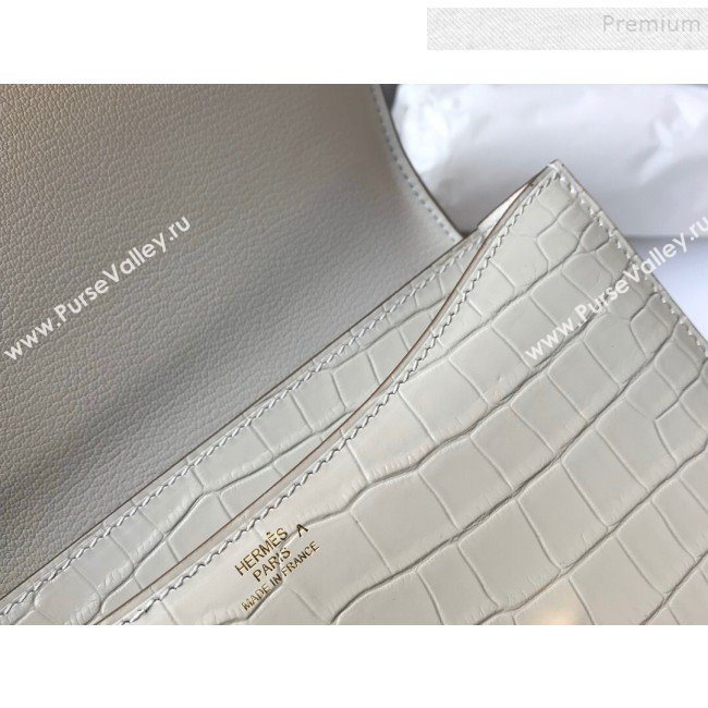 Hermes Constance 18/23cm in Crocodile Embossed Calf Leather White/Gold 2019 (Half Handmade) (FL-9122128)