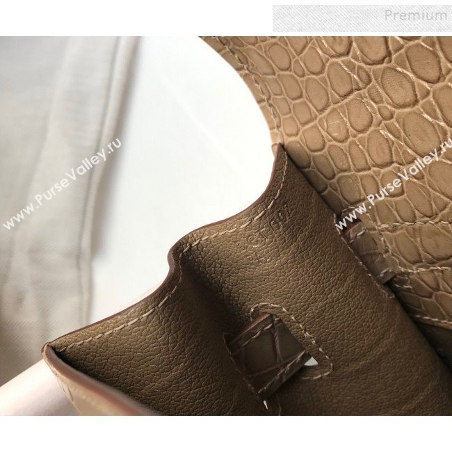 Hermes Kelly 25/28cm in Crocodile Embossed Calf Leather Dove Grey/Gold 2019 (Half Handmade) (FL-9122130)
